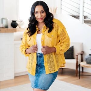 NWT Yellow Crochet Lace Button Down Shacket Top
